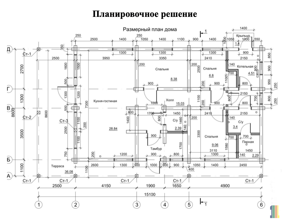 Одноэтажный дом из клеенного бруса 120 м2 Одноэтажный дом из клеенного бруса 120 м2